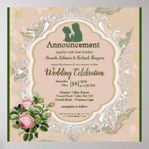 Bush Garden Green leaf  & Lace Wedding Poster