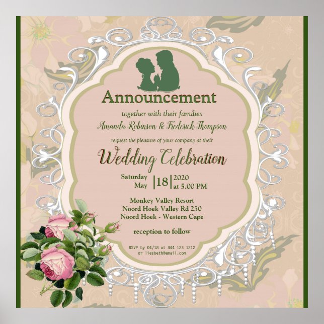 Bush Garden Green leaf  & Lace Wedding Poster (Front)