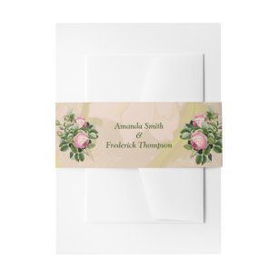 Bush Garden Green - soft pink roses Envelope Band Invitation Belly Band
