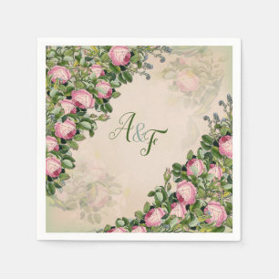 Bush Garden Green - soft pink roses  Napkins