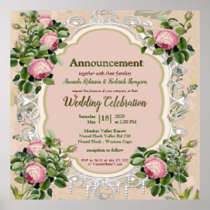 Bush Garden Green Soft Pink Roses Poster