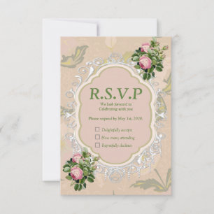Bush Garden Green - soft pink roses RSVP Card