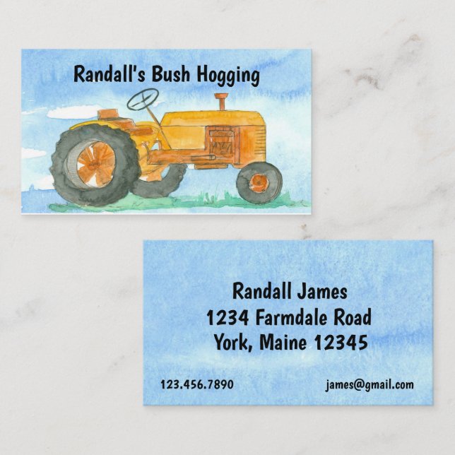Bush Hogging Orange Tractor Farm Equipment Business Card (Front/Back)