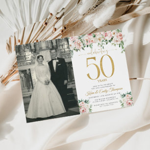 Bush Pink Floral 50th Anniversary Invitation