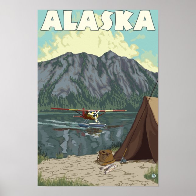 Bush Plane and Fishing Vintage Travel Poster (Front)
