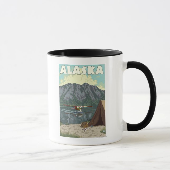 Bush Plane and Fishing Vintage Travel Poster Mug (Right)