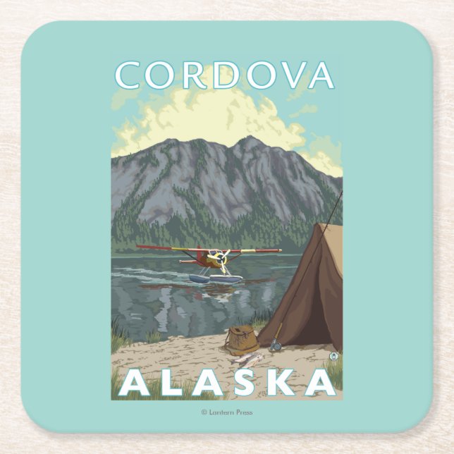 Bush Plane & Fishing - Cordova, Alaska Square Paper Coaster (Front)