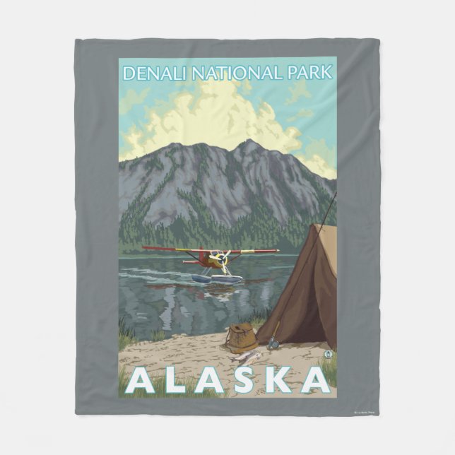 Bush Plane & Fishing - Denali Nat'l Park, Fleece Blanket (Front)