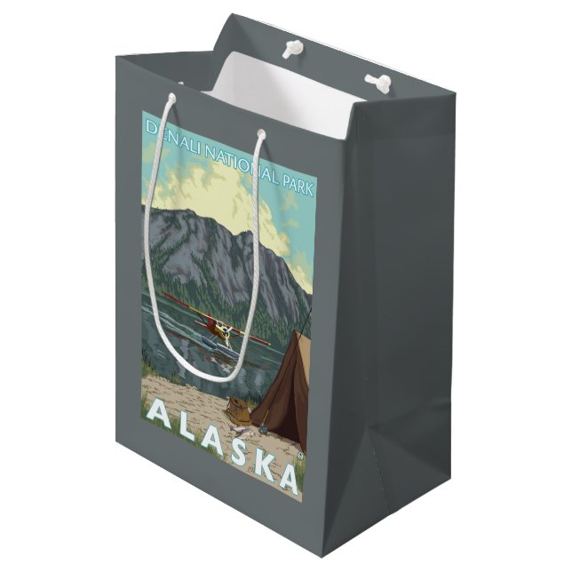 Bush Plane & Fishing - Denali Nat'l Park, Medium Gift Bag (Front Angled)