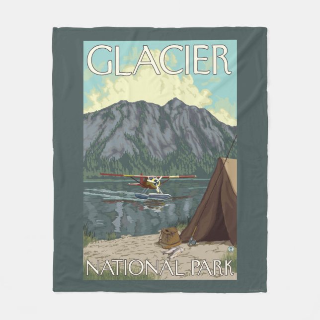 Bush Plane & Fishing - Glacier National Park, MT Fleece Blanket (Front)