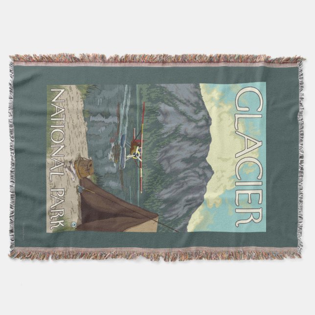 Bush Plane & Fishing - Glacier National Park, MT Throw Blanket (Front)