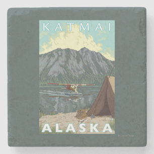 Bush Plane & Fishing - Katmai, Alaska Stone Coaster