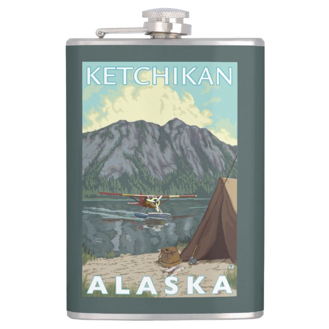 Bush Plane & Fishing - Ketchikan, Alaska Hip Flask (Front)