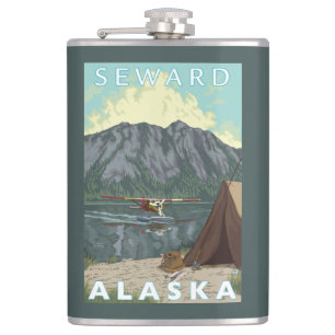 Bush Plane & Fishing - Seward, Alaska Hip Flask