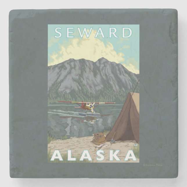 Bush Plane & Fishing - Seward, Alaska Stone Coaster (Front)