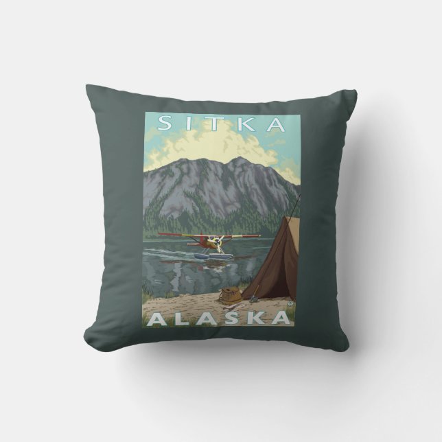 Bush Plane & Fishing - Sitka, Alaska Cushion (Front)