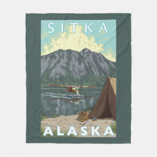 Bush Plane & Fishing - Sitka, Alaska Fleece Blanket