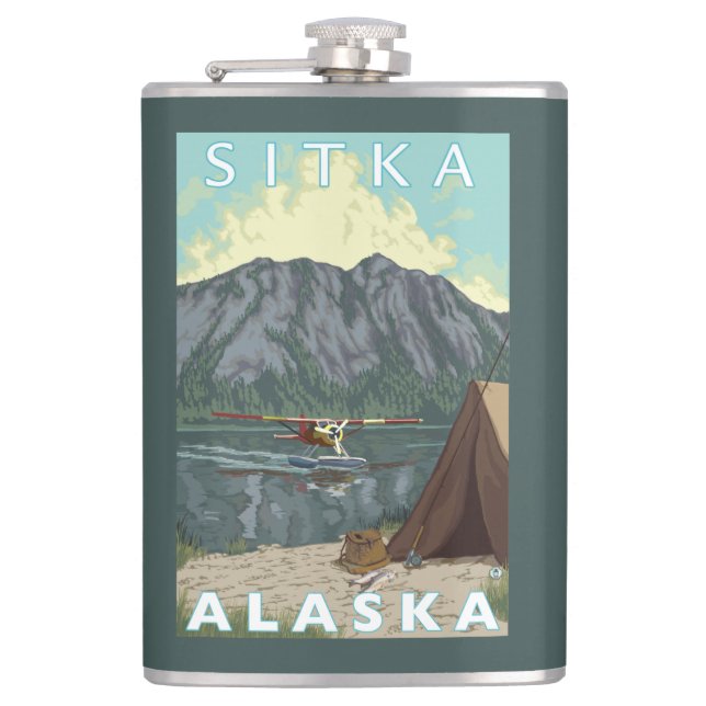 Bush Plane & Fishing - Sitka, Alaska Hip Flask (Front)