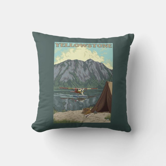 Bush Plane & Fishing - Yellowstone National Cushion (Front)