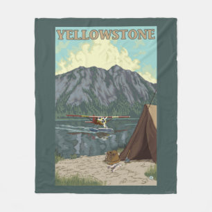 Bush Plane & Fishing - Yellowstone National Fleece Blanket
