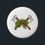 bushcraft crossing axes 6 cm round badge<br><div class="desc">This is a bushcraft crossing axes design</div>