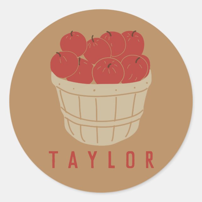 Bushel Basket of Apples Illustration Classic Round Sticker (Front)