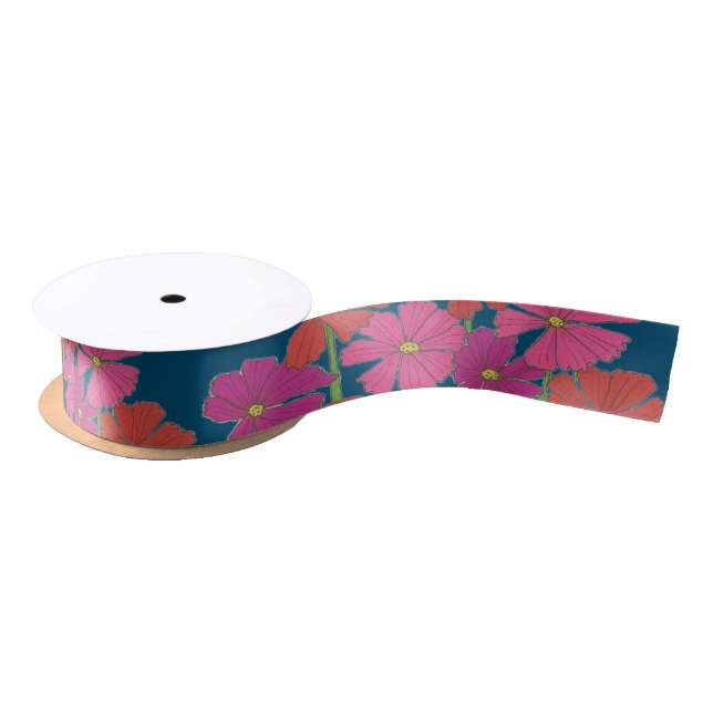 Bushel of Bright Cosmos  Satin Ribbon (Spool)