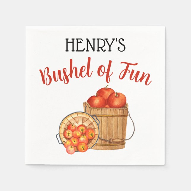 Bushel of Fun! Custom Apple Birthday Party  Napkin (Front)