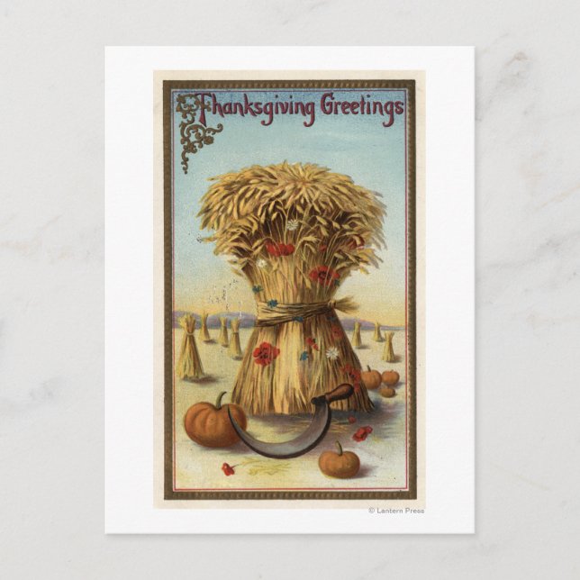 Bushel of Hay and Scythe Postcard (Front)