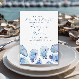 Bushels and Bubbles Oyster Blue Watercolor  Invitation