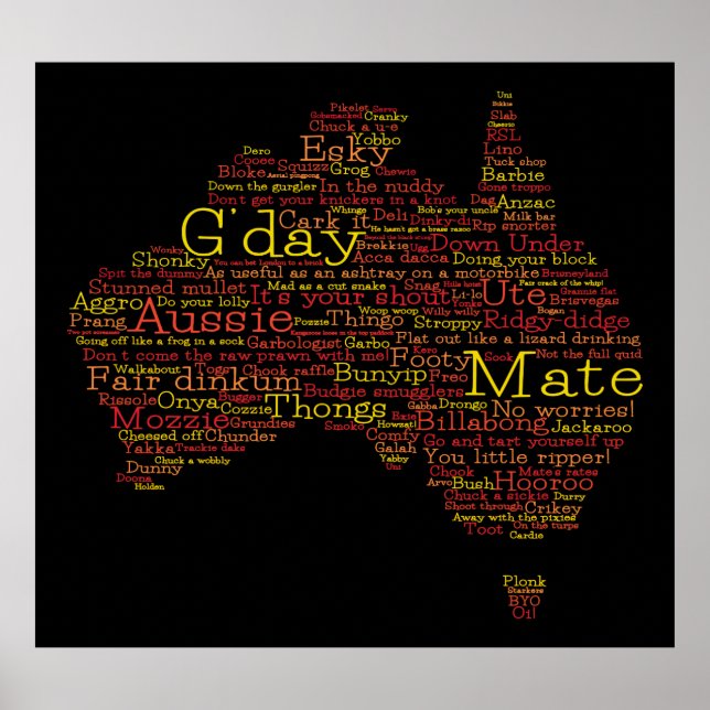 Bushfire Special Edition Aussie Slang Map Poster (Front)