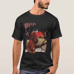 Bushido Cat Samurai Warrior with Katana and Kimono T-Shirt