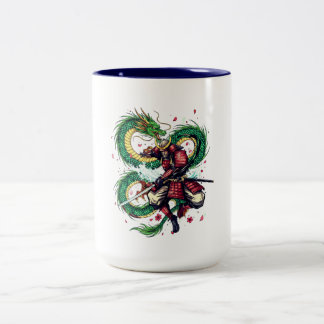 Bushido Code Samurai with Dragon & Sakura Blossoms Two-Tone Coffee Mug