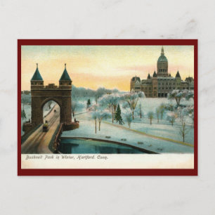 Bushnell Park in Winter, Hartford CT Vintage Postcard