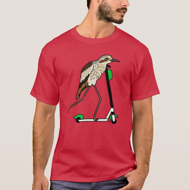 Bushstone Curlew on a Scooter Blue family friends T-Shirt (Front)