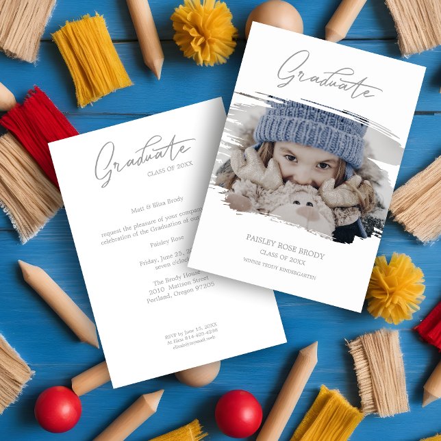 Bushstroke Cute Calligraphy Graduation Pre K Photo (Brushstroke Cute Calligraphy Graduation Pre K Photo Invitation.)
