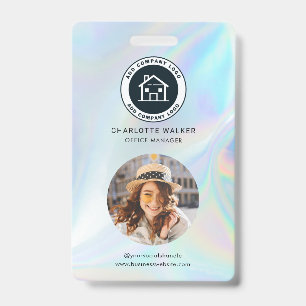 Busines Logo QR Code Employee Holographic Photo ID Badge