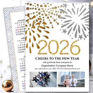 Business 2025 Calendar Festive Fireworks Gold Holiday Card