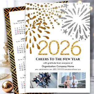 Business 2025 Calendar Festive Fireworks Gold Holiday Card