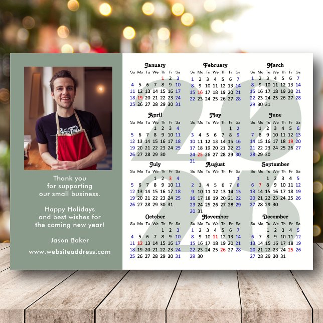 Business 2026 Calendar Minimalist Sage Green Holiday Card (Creator Uploaded)