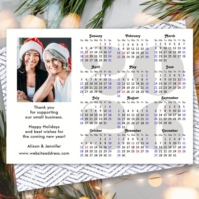 Business 2026 Calendar Minimalist Silver Glitter Holiday Card (Creator Uploaded)