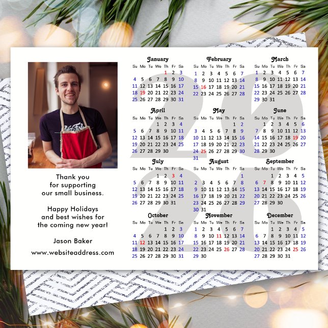 Business 2026 Calendar Minimalist Silver Glitter Holiday Card (Creator Uploaded)