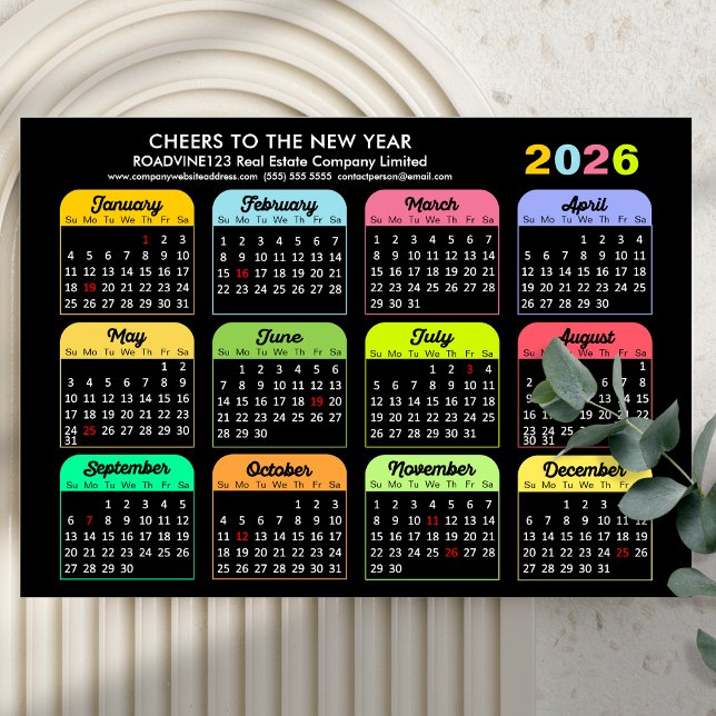 Business 2026 Calendar Modern Black Gold Colourful Holiday Card (Creator Uploaded)