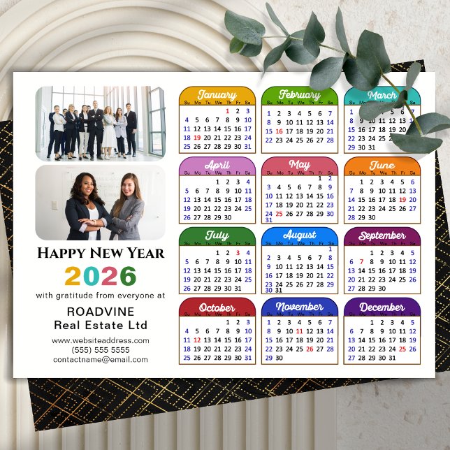 Business 2026 Calendar Modern Black Gold Colourful Holiday Card (Creator Uploaded)
