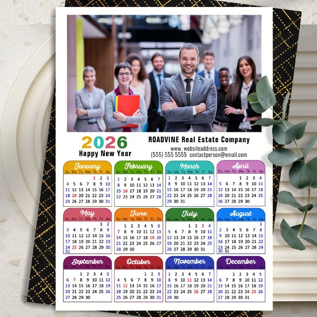 Business 2026 Calendar Modern Black Gold Colourful Holiday Card (Creator Uploaded)