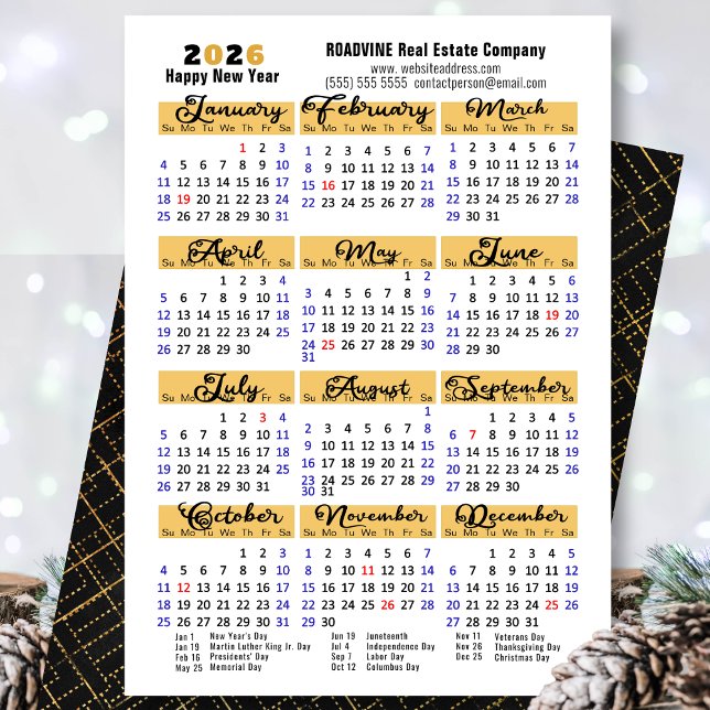 Business 2026 Calendar Modern Black Script Simple Holiday Card (Creator Uploaded)