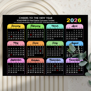 Business 2026 Calendar Modern Black Simple Colour Holiday Card
