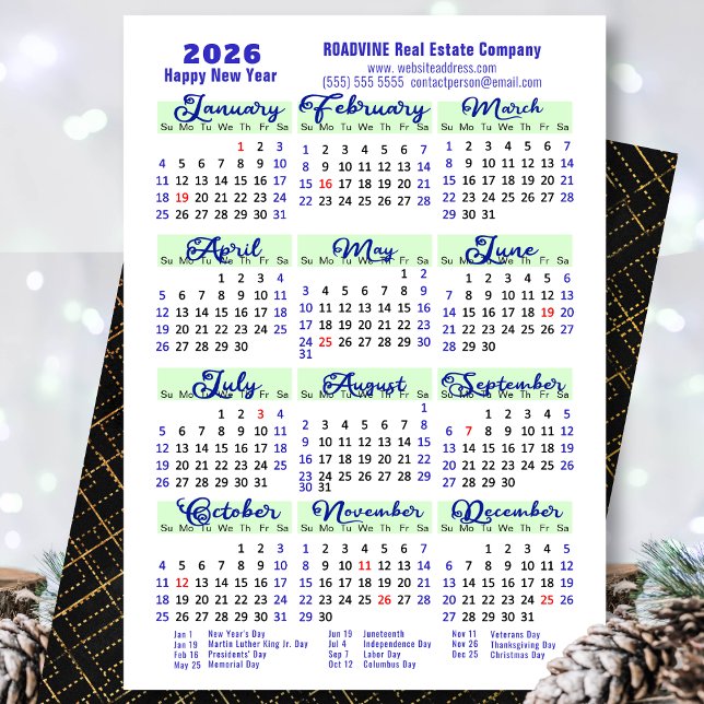 Business 2026 Calendar Modern Blue Script Simple Holiday Card (Creator Uploaded)