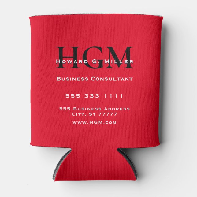 Business 3 Letter Monogram Logo Red Black White  Can Cooler (Front)