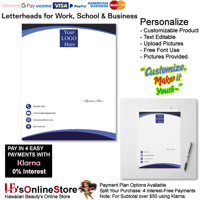 Business 3 Shaded Blue Logo Company Name Signature Custom Letterhead (Business 3 Shaded Blue Logo Company Name Signature Letterhead.)